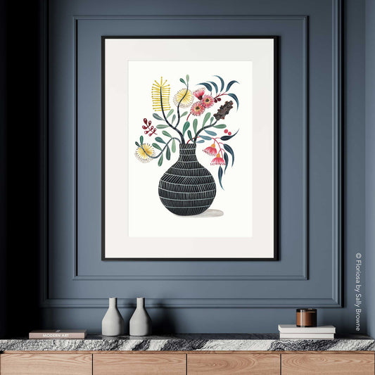 Gum Blossom and Banksia in Murray's Vase - Limited Edition Print on Archival Paper