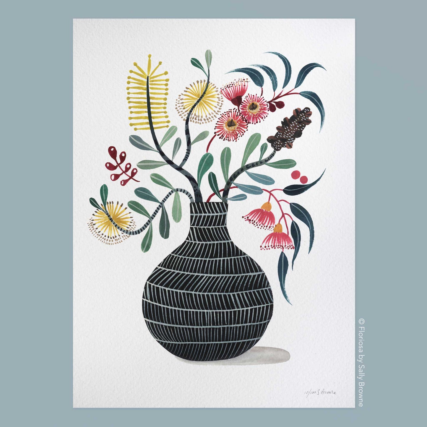Gum Blossom and Banksia in Murray's Vase - Limited Edition Print on Archival Paper