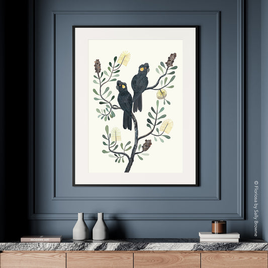 Black Cockatoos and Coastal Banksia - Limited Edition Print on Archival Paper