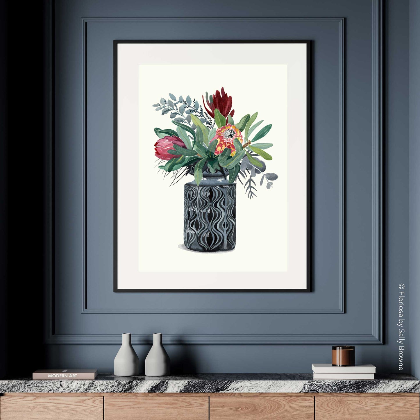 Proteas in Grey Onion Vase - Limited Edition Print on Archival Paper