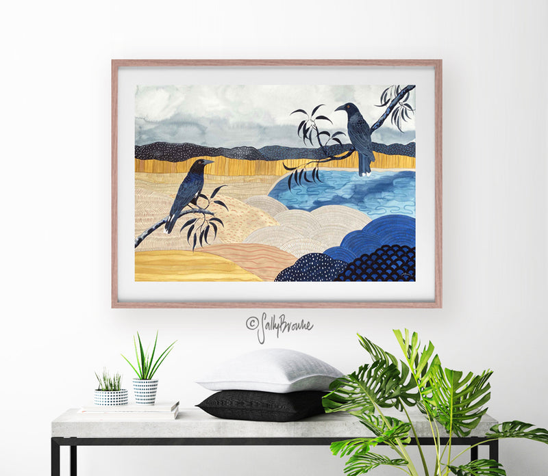 Currawongs at the Billabong, Limited Edition Signed Fine Art Print
