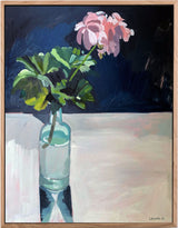 Pink Geraniums in Aqua Bottle original oil painting