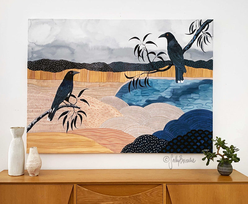 Currawongs at the Billabong, Limited Edition Signed Fine Art Print