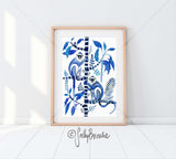Indigo Monkeys on Frangipani Tree, Limited Edition Signed Fine Art Print