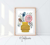 King Protea and Native Flowers in Yellow Rimini, Limited Edition Signed Fine Art Print