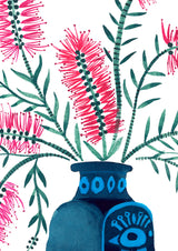 Pink Callistemon in Retro Peacock Vase, Limited Edition Signed Fine Art Print