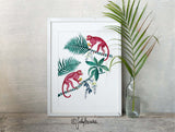 Pink Monkeys and Palms, Limited Edition Signed Fine Art Print