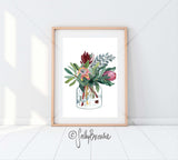 Proteas in Glass Jar Limited Edition Signed Fine Art Print