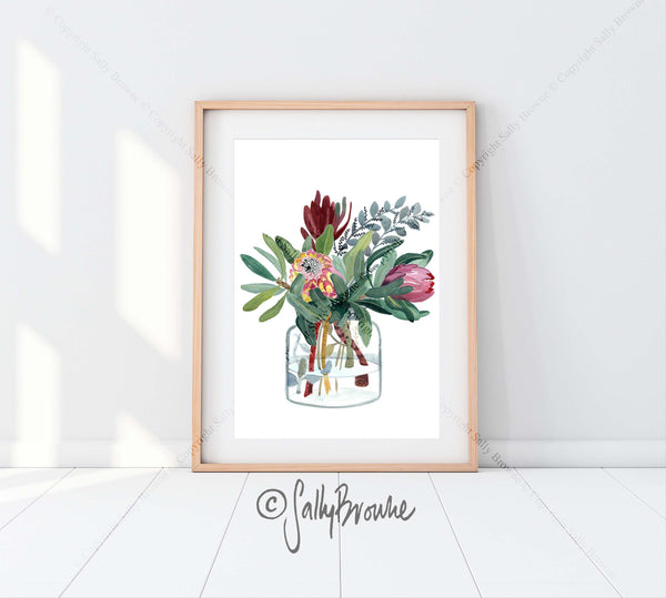 Proteas in Glass Jar Limited Edition Signed Fine Art Print