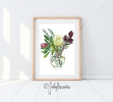 Proteas and Leucadendrons, Limited edition signed Fine Art Print