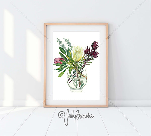 Proteas and Leucadendrons, Limited edition signed Fine Art Print