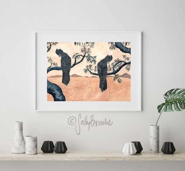 Black Cockatoos at Dusk, Limited Edition Signed Fine Art Print.
