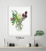 Proteas and Leucadendrons, Limited edition signed Fine Art Print