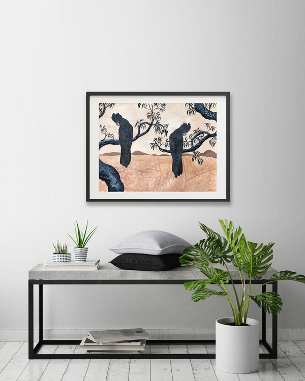 Black Cockatoos at Dusk, Limited Edition Signed Fine Art Print.