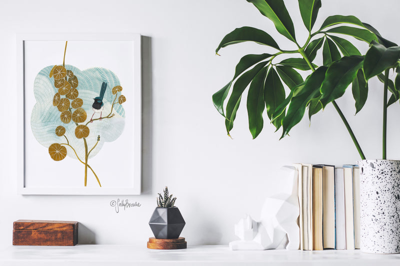 Kawaii Fairy Wren and Stephania, Limited Edition Signed Fine Art Print