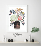 King Protea and Natives in Ceramic Vase, Limited Edition Signed Fine Art Print