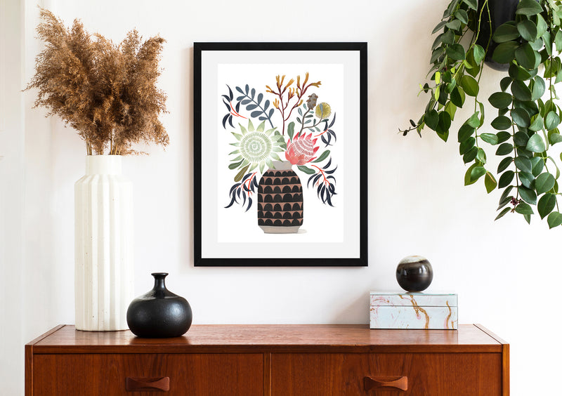 King Protea and Natives in Ceramic Vase, Limited Edition Signed Fine Art Print