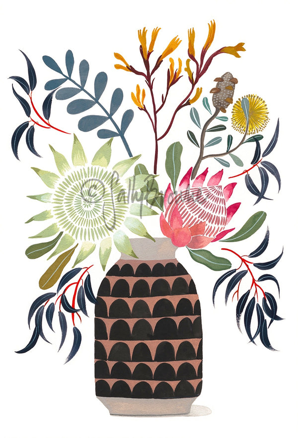 King Protea and Natives in Ceramic Vase, Limited Edition Signed Fine Art Print
