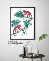 Pink Monkeys and Palms, Limited Edition Signed Fine Art Print