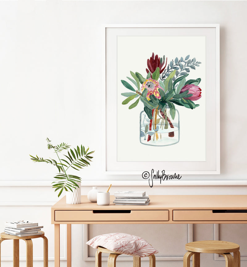 Proteas in Glass Jar Limited Edition Signed Fine Art Print