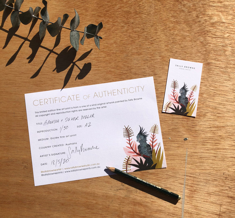 Indigo Cockatoos & Banksia Pines, Limited Edition Signed Fine Art print