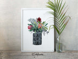 Proteas and Natives in Grey Onion Vase, Limited Edition Signed Fine Art print