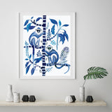 Indigo Monkeys on Frangipani Tree, Limited Edition Signed Fine Art Print