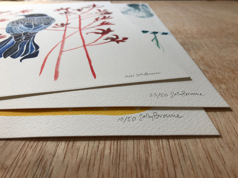 Indigo Monkeys on Frangipani Tree, Limited Edition Signed Fine Art Print