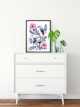 Indigo Kookaburras & Magenta Peonies, Limited Edition Signed Fine Art Print