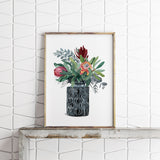Proteas and Natives in Grey Onion Vase, Limited Edition Signed Fine Art print