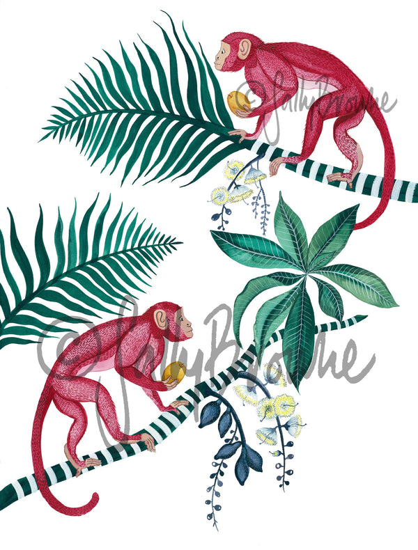 Pink Monkeys and Palms, Limited Edition Signed Fine Art Print
