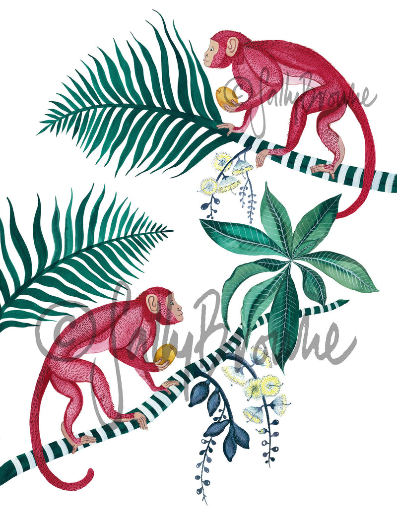 Pink Monkeys and Palms, Limited Edition Signed Fine Art Print